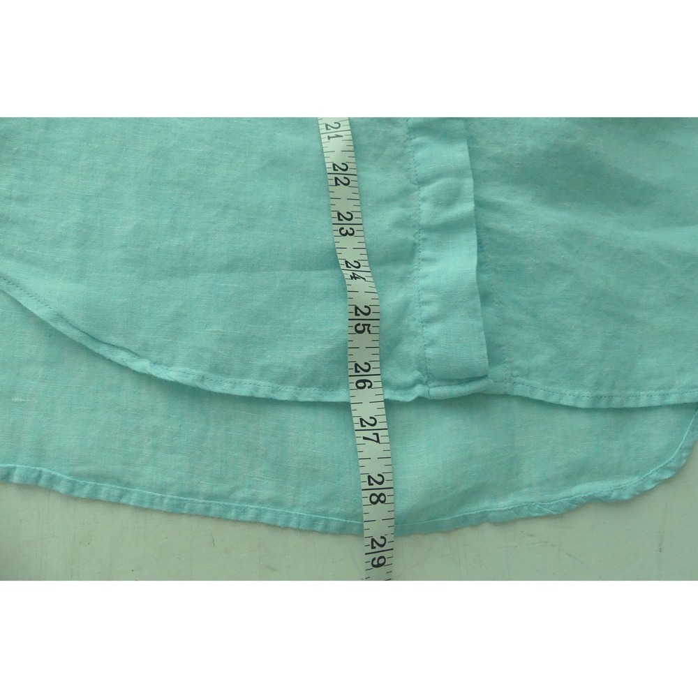 Talbots Womens Aqua 100% Linen Button Shirt Roll Sleeve Blouse S Summer Beach - Picture 7 of 7